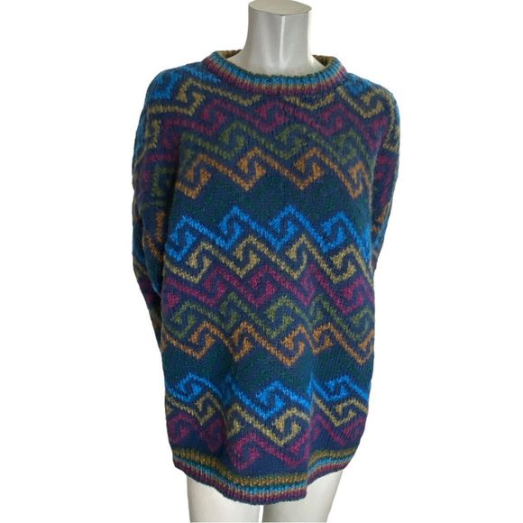 Kumbeshwar Sweaters - Kumbeshwar Hand Knits in Nepal 100% Wool Chunky Multicoloured Sweater L fits XL
